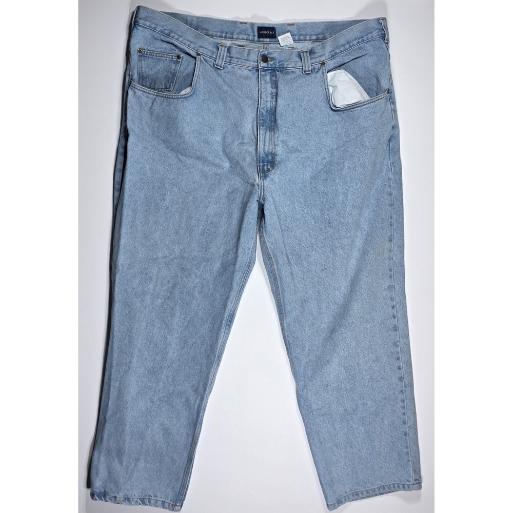 Harbor Bay Men's Light Wash Straight Leg Denim Jeans 46W x 30L Light Blue Cotton